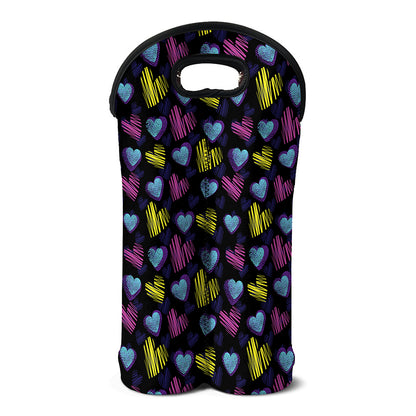 Graffiti Heart Pattern Print Double Neoprene Wine Tote