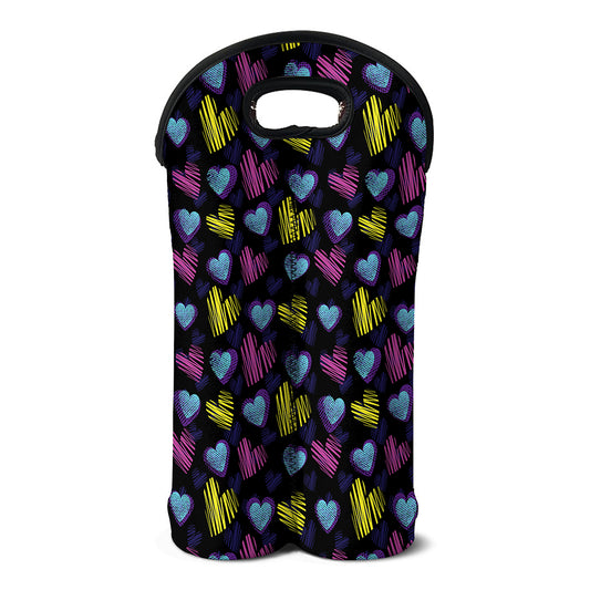 Graffiti Heart Pattern Print Double Neoprene Wine Tote
