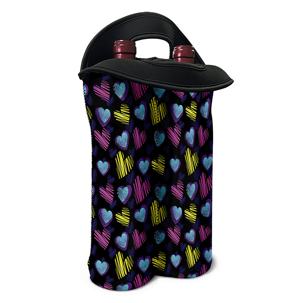 Graffiti Heart Pattern Print Double Neoprene Wine Tote