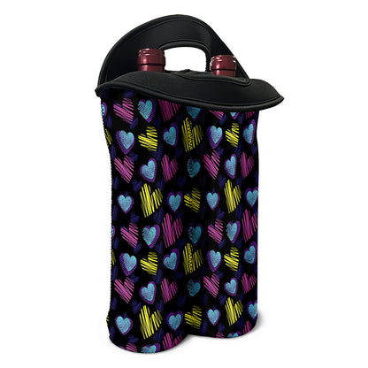 Graffiti Heart Pattern Print Double Neoprene Wine Tote