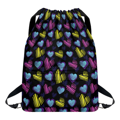 Graffiti Heart Pattern Print Drawstring Backpack