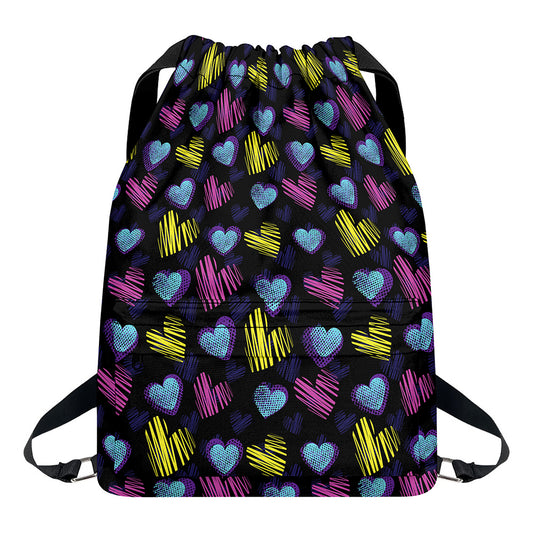 Graffiti Heart Pattern Print Drawstring Backpack