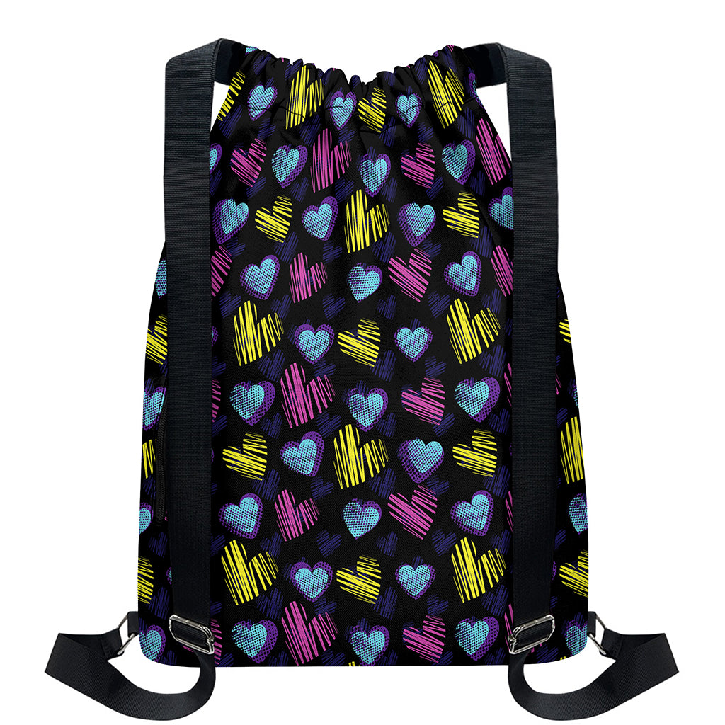 Graffiti Heart Pattern Print Drawstring Backpack