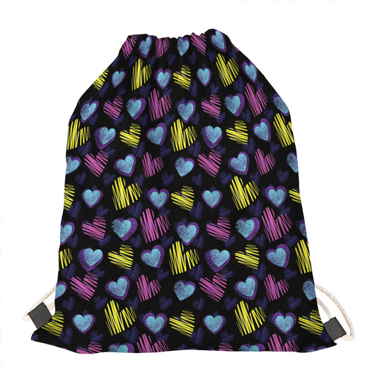 Graffiti Heart Pattern Print Drawstring Bag