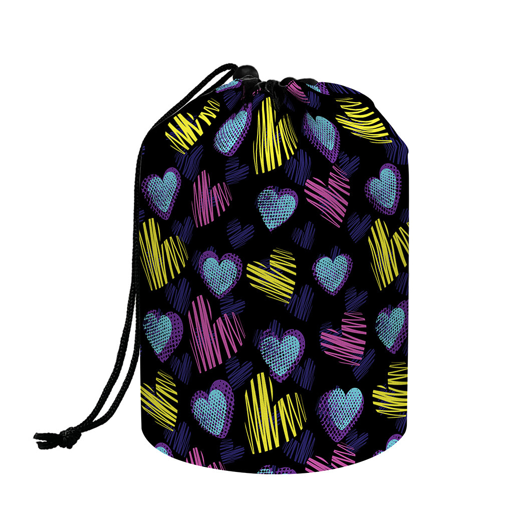 Graffiti Heart Pattern Print Drawstring Makeup Bag