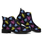 Graffiti Heart Pattern Print Flat Ankle Boots