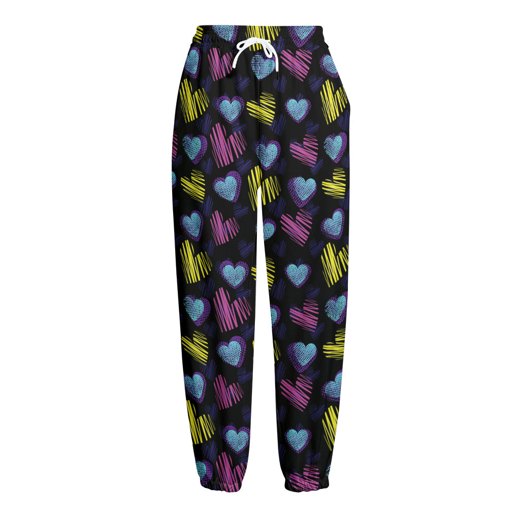 Graffiti Heart Pattern Print Fleece Lined Knit Pants