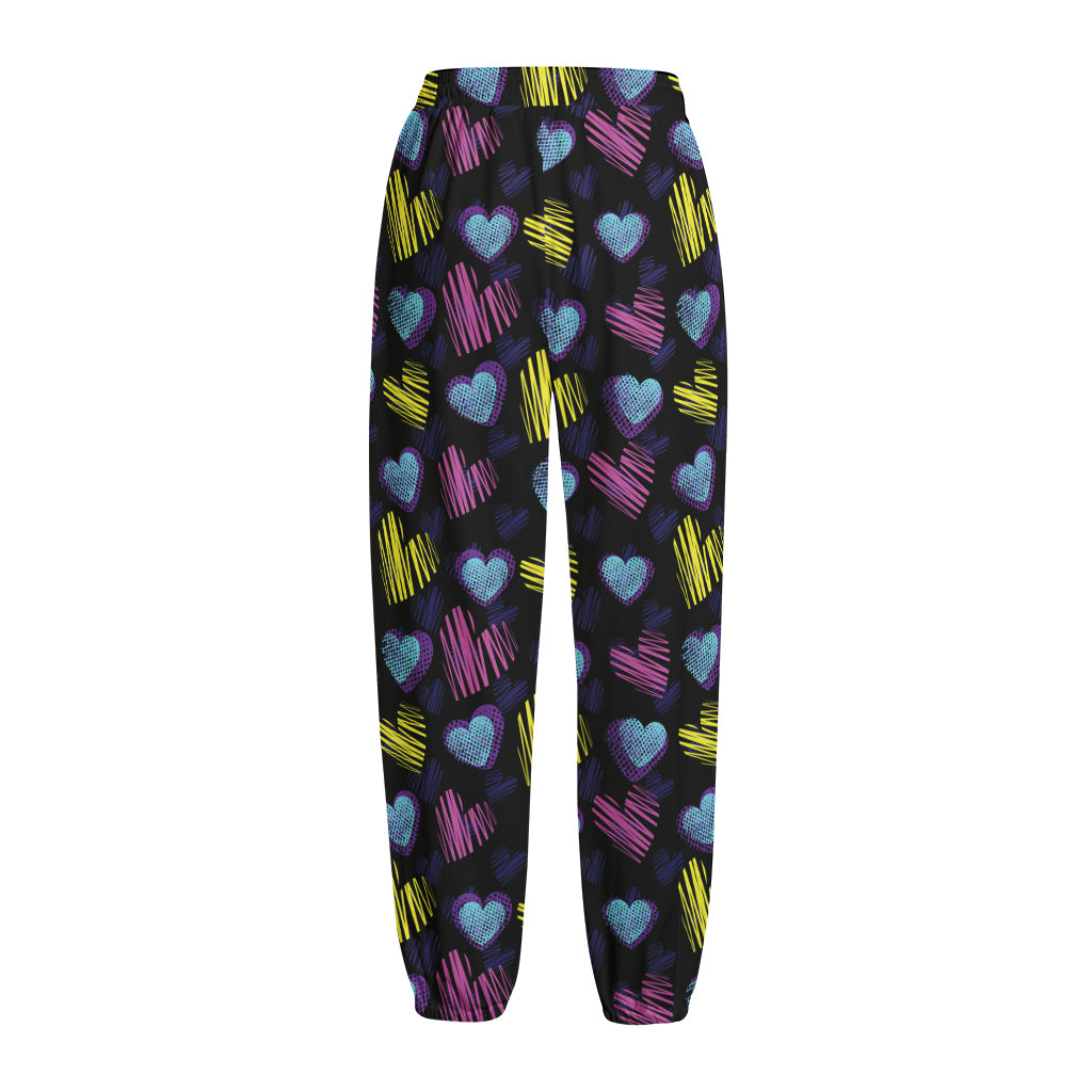 Graffiti Heart Pattern Print Fleece Lined Knit Pants