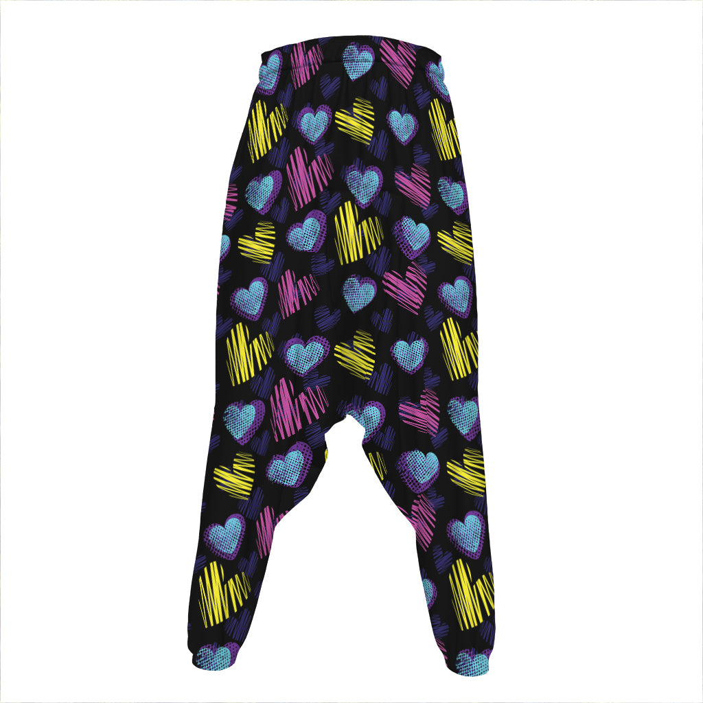 Graffiti Heart Pattern Print Hammer Pants