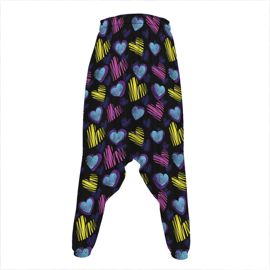 Graffiti Heart Pattern Print Hammer Pants