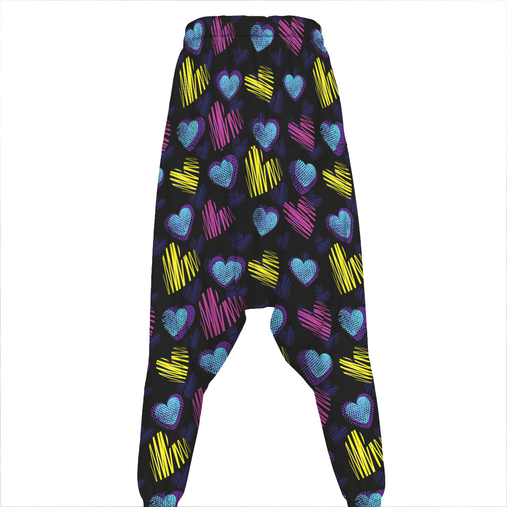 Graffiti Heart Pattern Print Hammer Pants