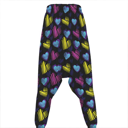 Graffiti Heart Pattern Print Hammer Pants