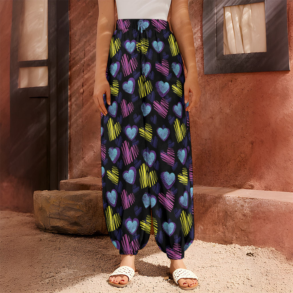 Graffiti Heart Pattern Print Harem Pants