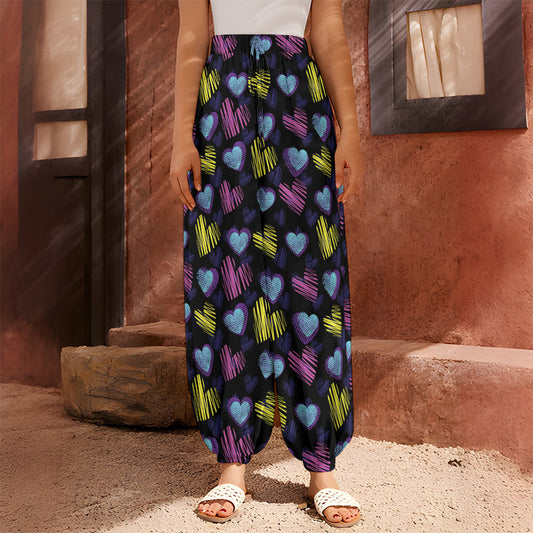 Graffiti Heart Pattern Print Harem Pants