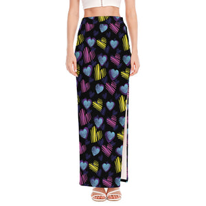 Graffiti Heart Pattern Print High Slit Maxi Skirt