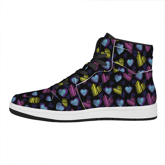 Graffiti Heart Pattern Print High Top Leather Sneakers