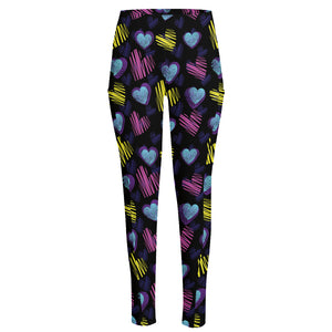 Graffiti Heart Pattern Print High-Waisted Pocket Leggings