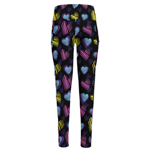 Graffiti Heart Pattern Print High-Waisted Pocket Leggings