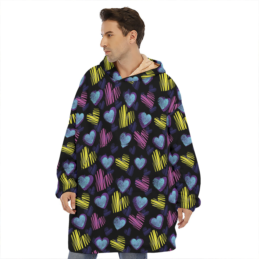 Graffiti Heart Pattern Print Hoodie Blanket