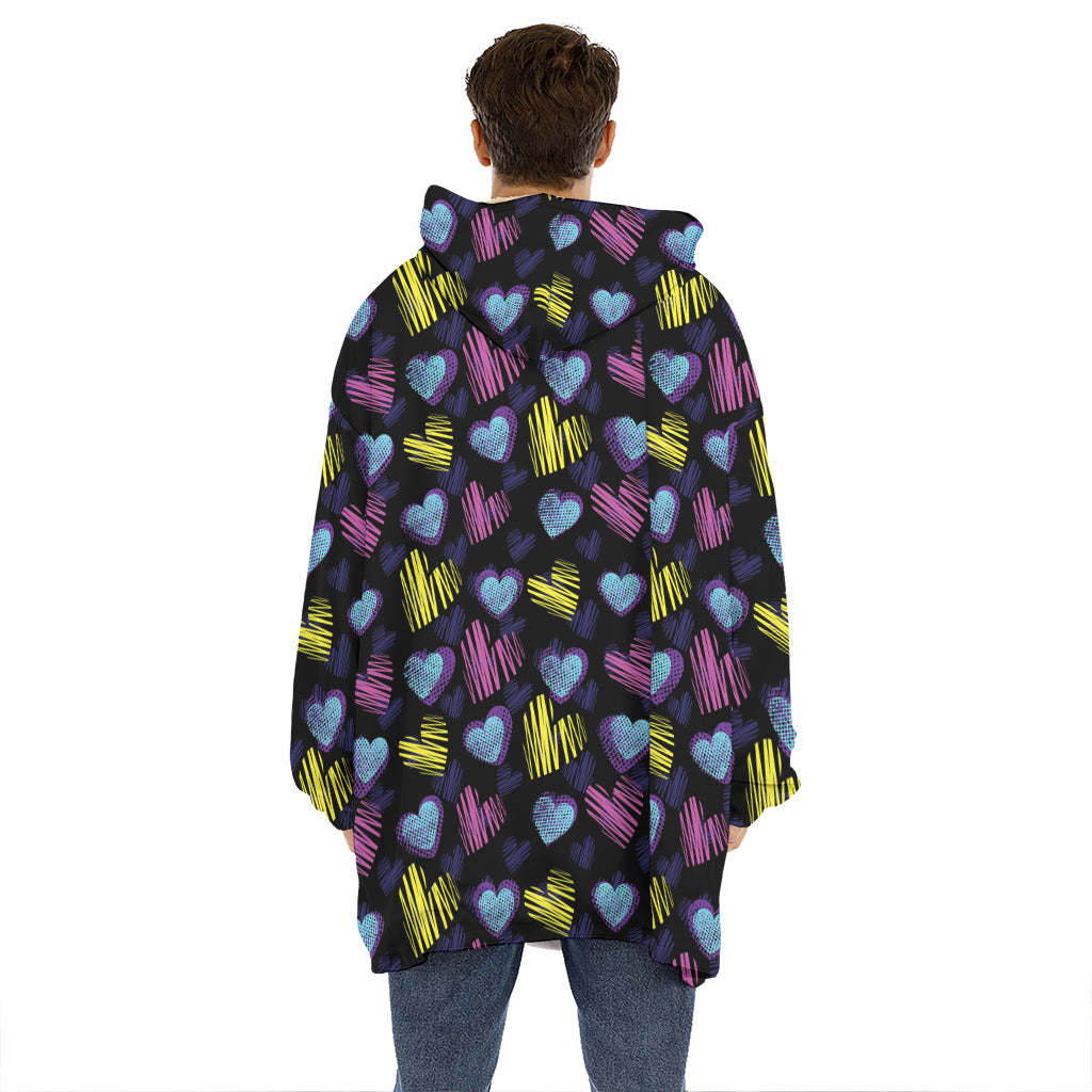 Graffiti Heart Pattern Print Hoodie Blanket