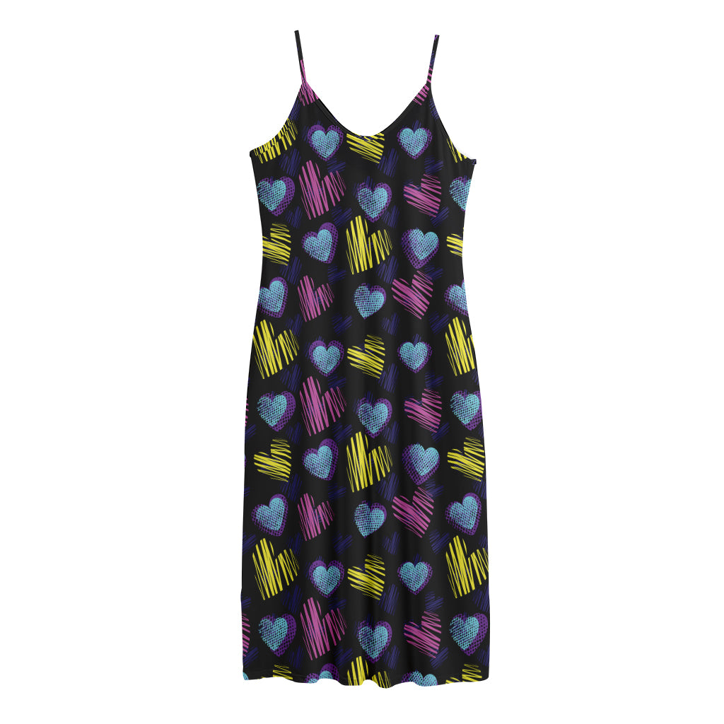 Graffiti Heart Pattern Print Jersey Midi Cami Dress