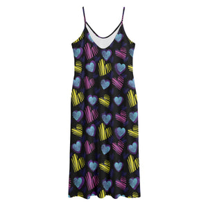 Graffiti Heart Pattern Print Jersey Midi Cami Dress