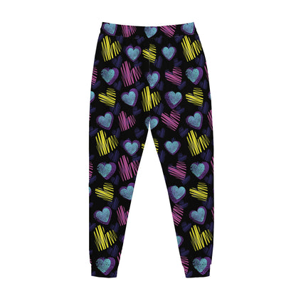 Graffiti Heart Pattern Print Jogger Pants
