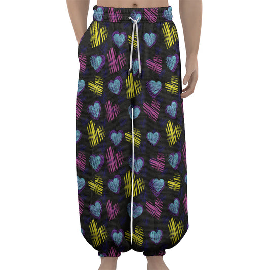 Graffiti Heart Pattern Print Lantern Pants