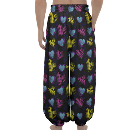 Graffiti Heart Pattern Print Lantern Pants