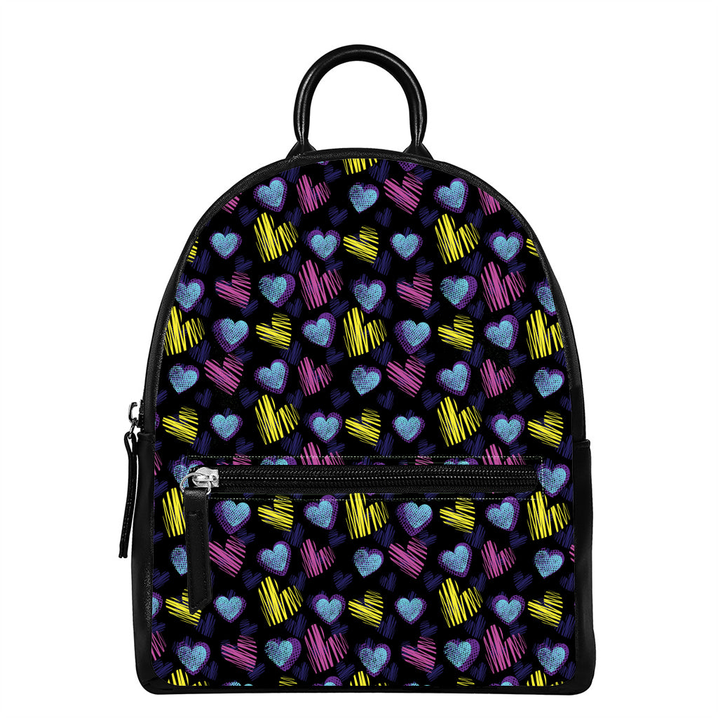 Graffiti Heart Pattern Print Leather Backpack