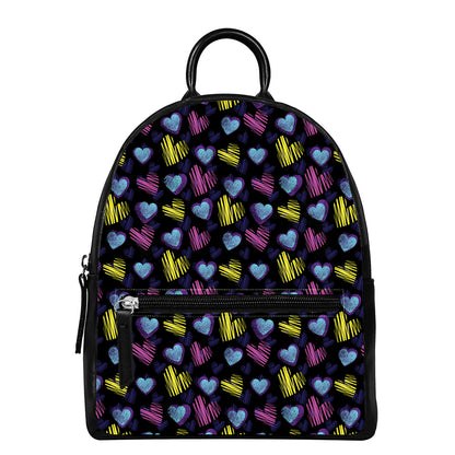 Graffiti Heart Pattern Print Leather Backpack