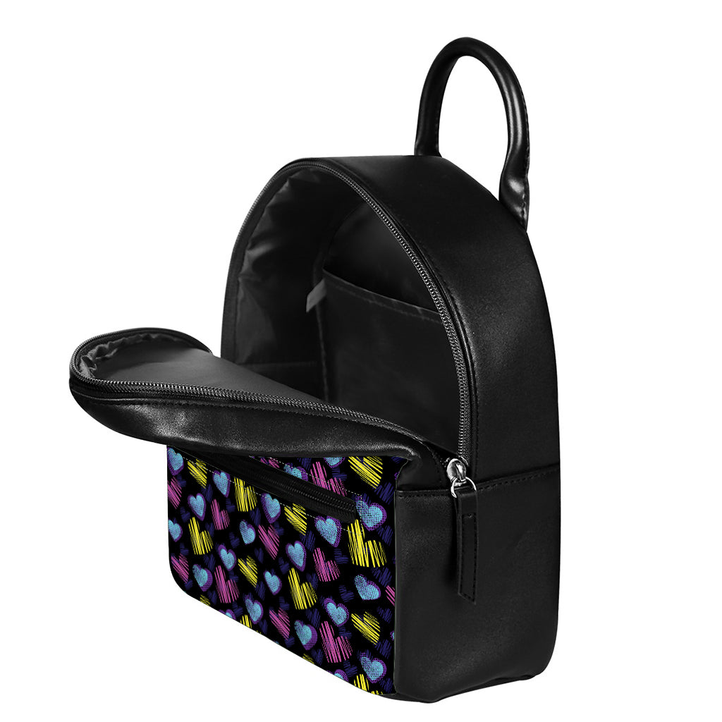 Graffiti Heart Pattern Print Leather Backpack