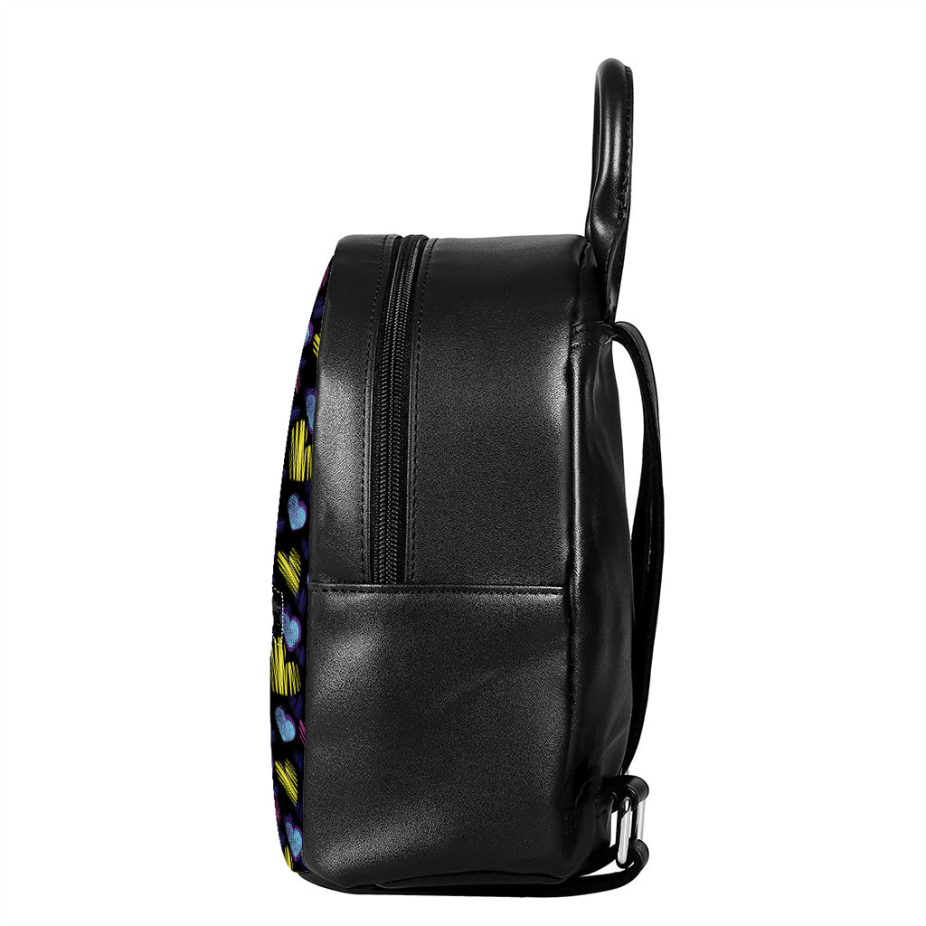 Graffiti Heart Pattern Print Leather Backpack