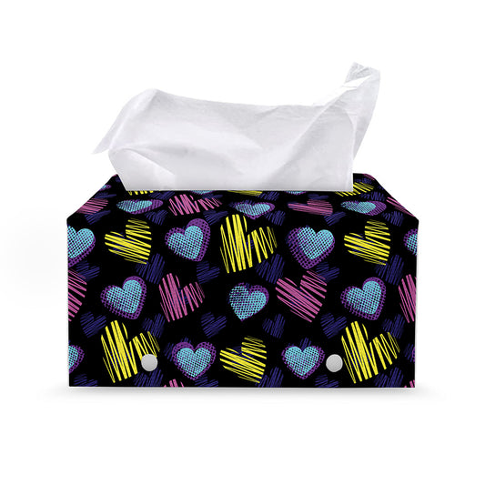 Graffiti Heart Pattern Print Leather Tissue Box Cover
