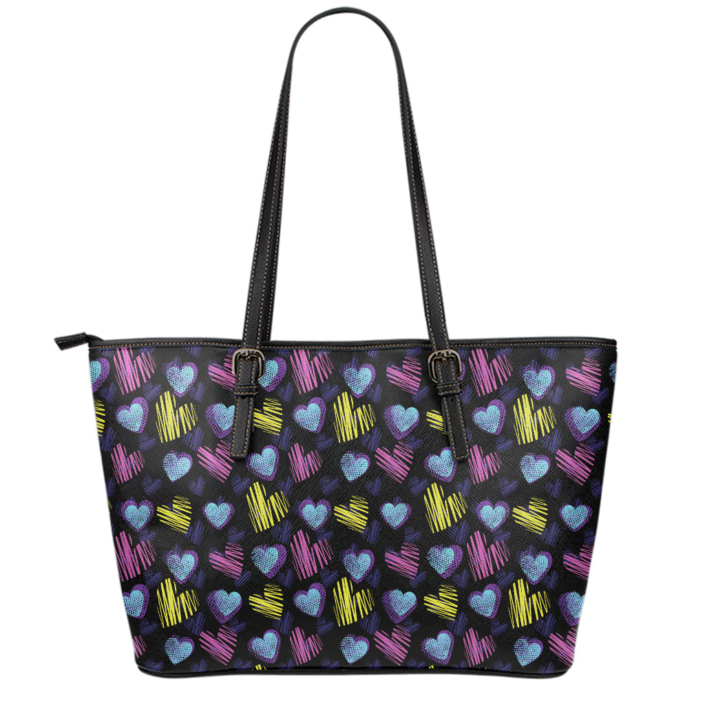 Graffiti Heart Pattern Print Leather Tote Bag