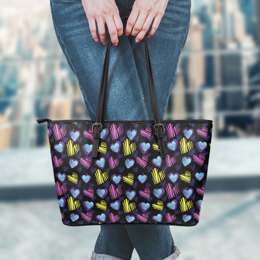 Graffiti Heart Pattern Print Leather Tote Bag