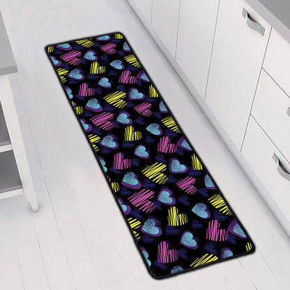 Graffiti Heart Pattern Print Long Kitchen Mat