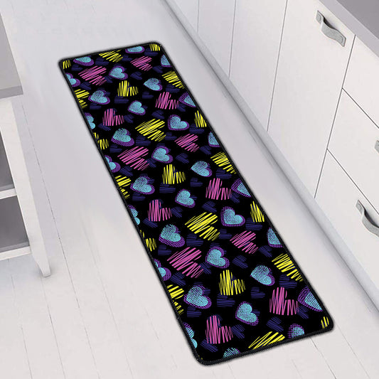 Graffiti Heart Pattern Print Long Kitchen Mat