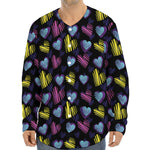 Graffiti Heart Pattern Print Long Sleeve Baseball Jersey