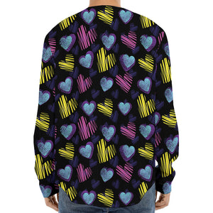 Graffiti Heart Pattern Print Long Sleeve Baseball Jersey