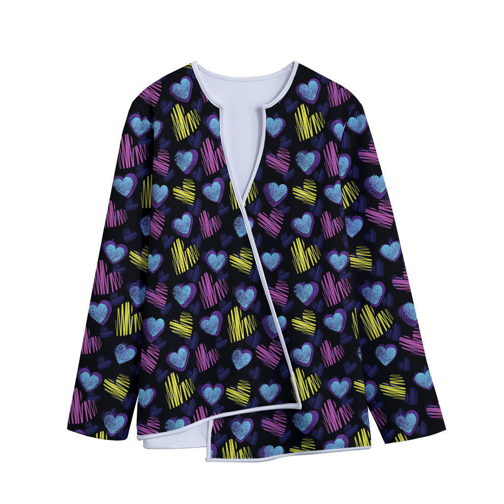 Graffiti Heart Pattern Print Long Sleeve Short Coat