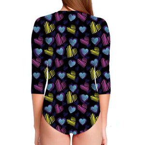 Graffiti Heart Pattern Print Long Sleeve Swimsuit