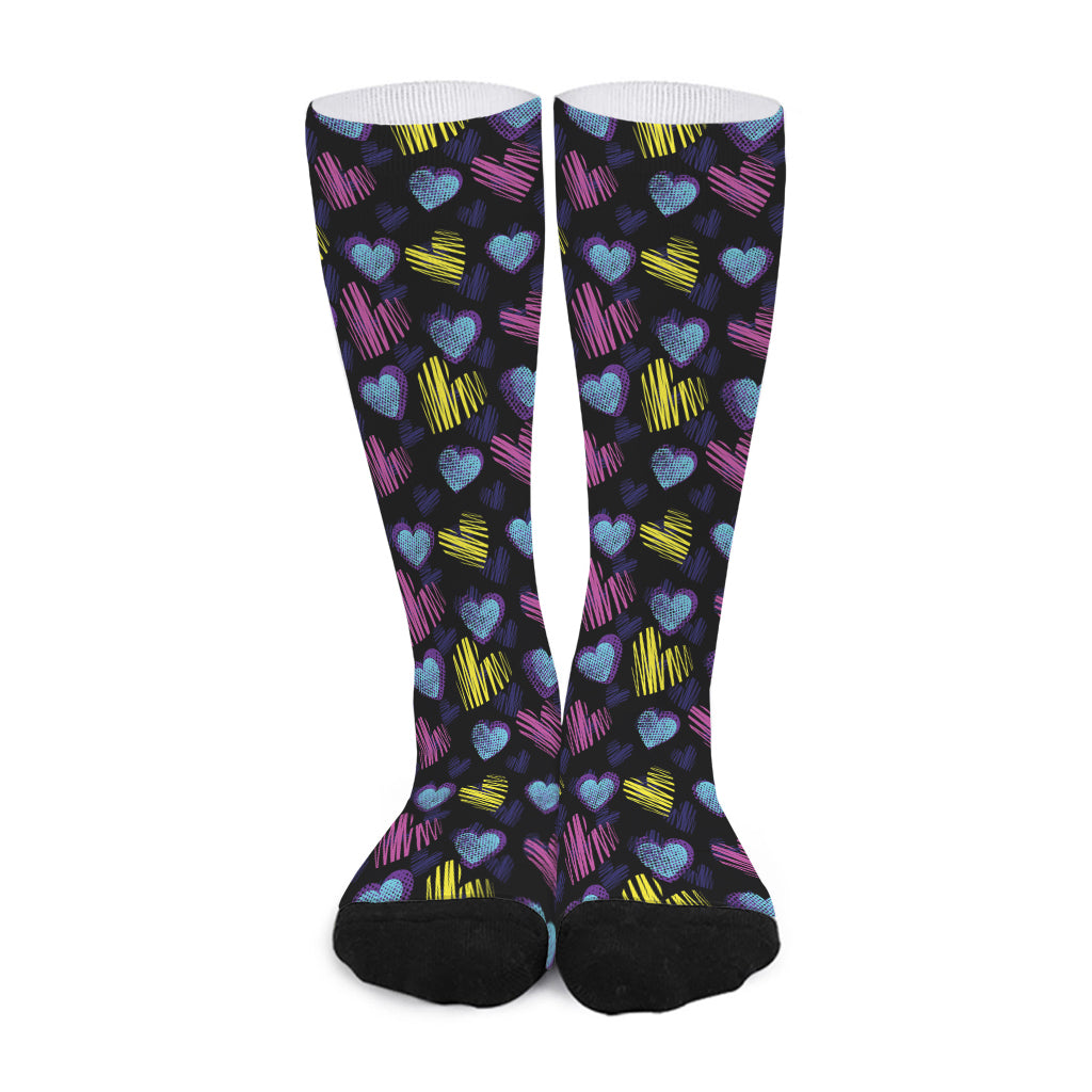 Graffiti Heart Pattern Print Long Socks