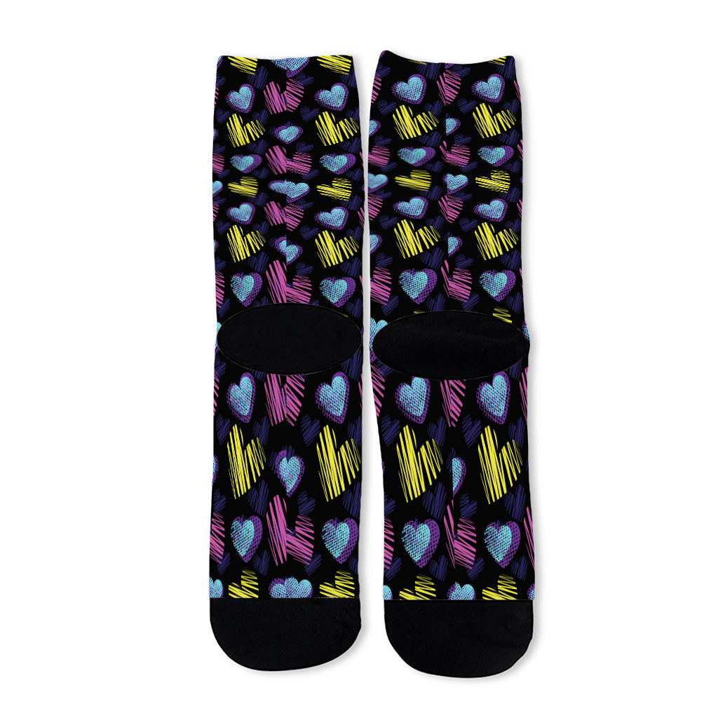 Graffiti Heart Pattern Print Long Socks