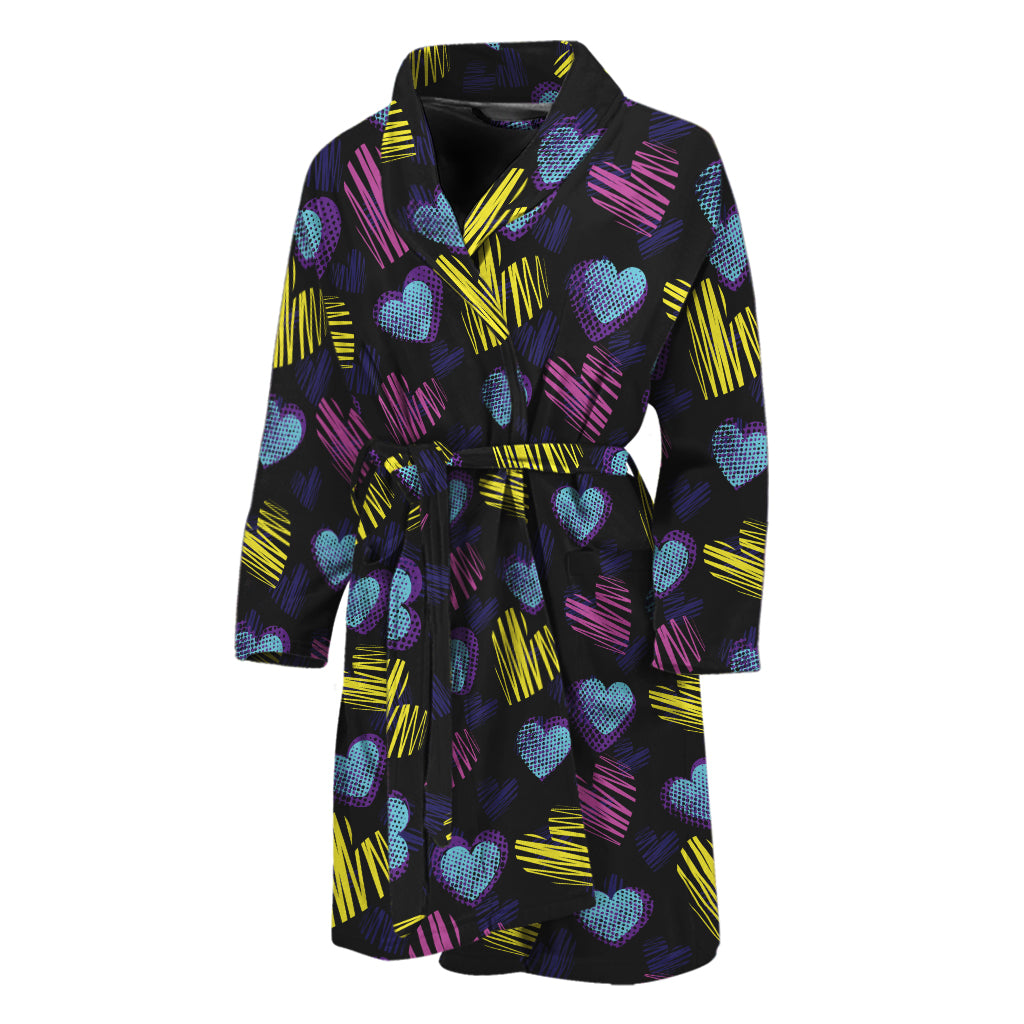 Graffiti Heart Pattern Print Men's Bathrobe