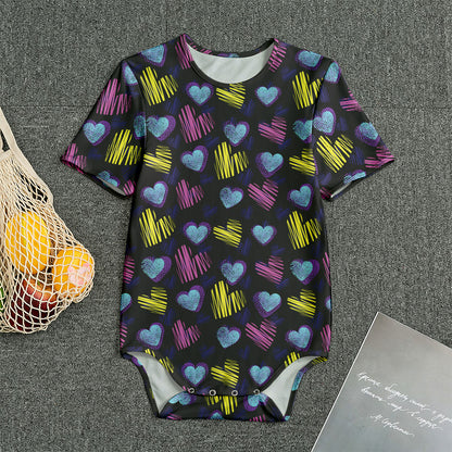 Graffiti Heart Pattern Print Men's Bodysuit