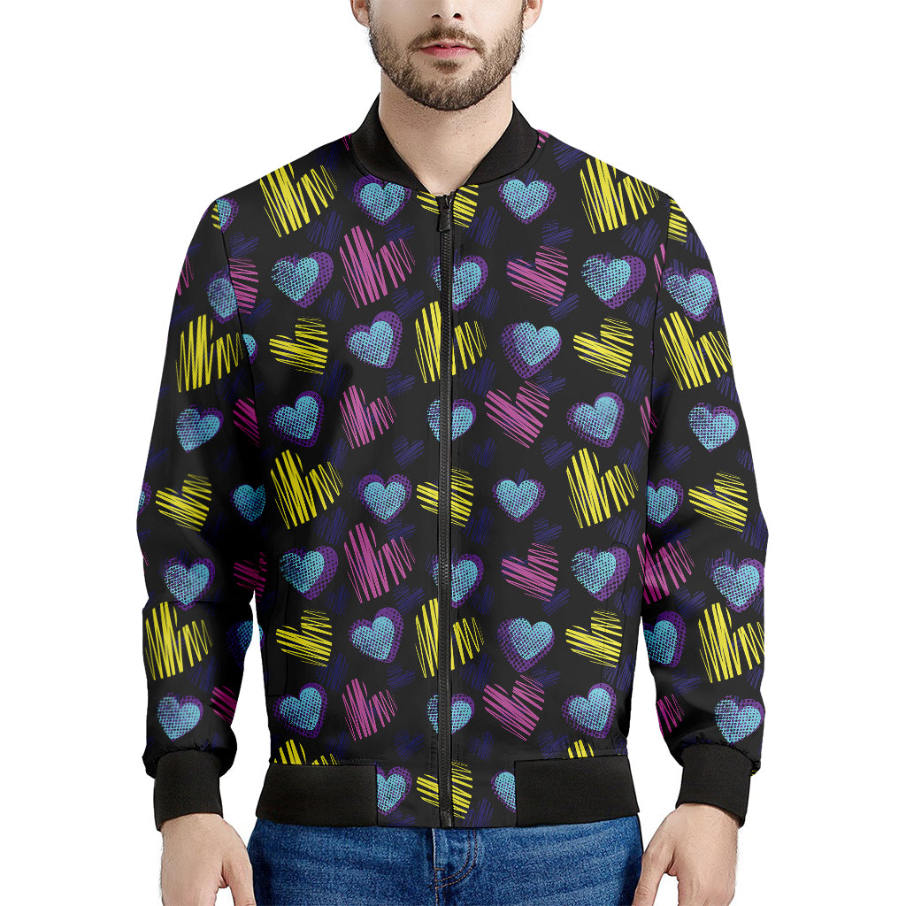 Graffiti Heart Pattern Print Men's Bomber Jacket