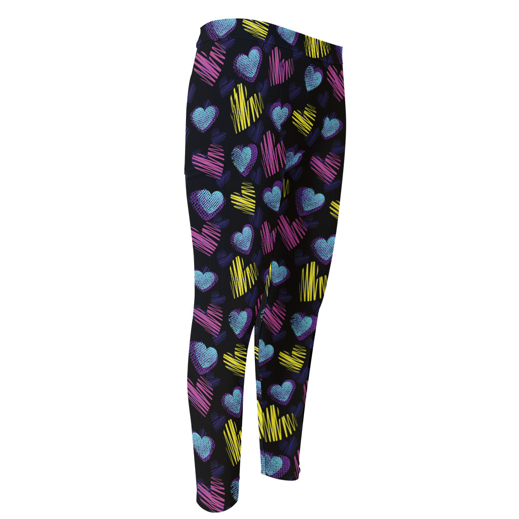 Graffiti Heart Pattern Print Men's Compression Pants