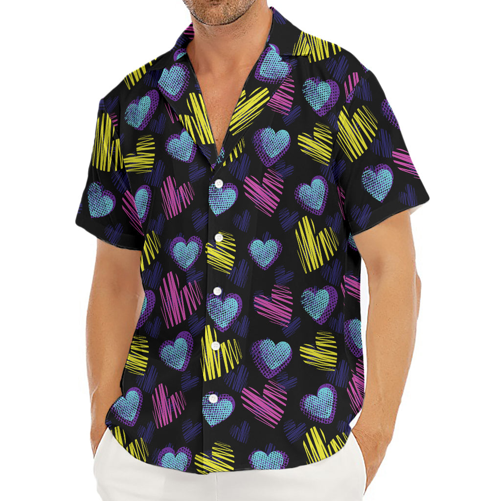 Graffiti Heart Pattern Print Men's Deep V-Neck Shirt