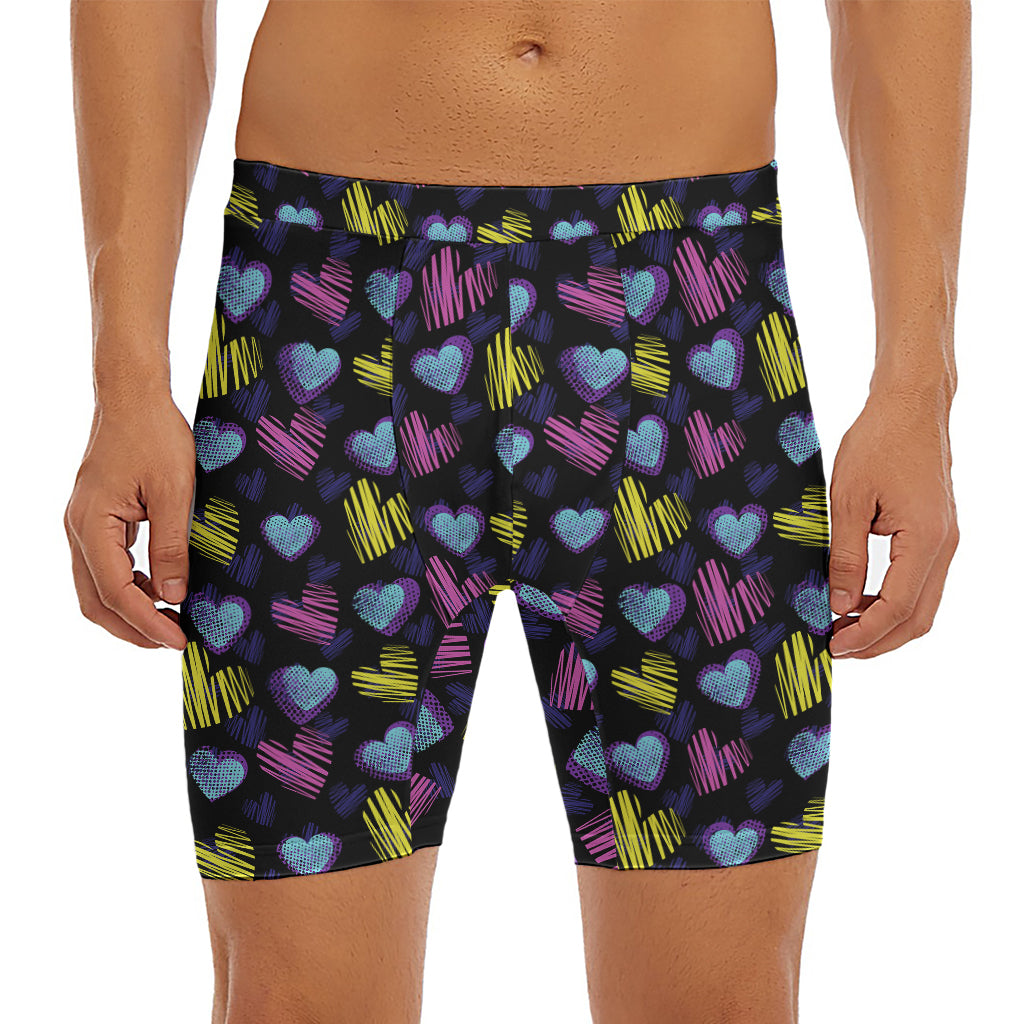 Graffiti Heart Pattern Print Men's Long Boxer Briefs